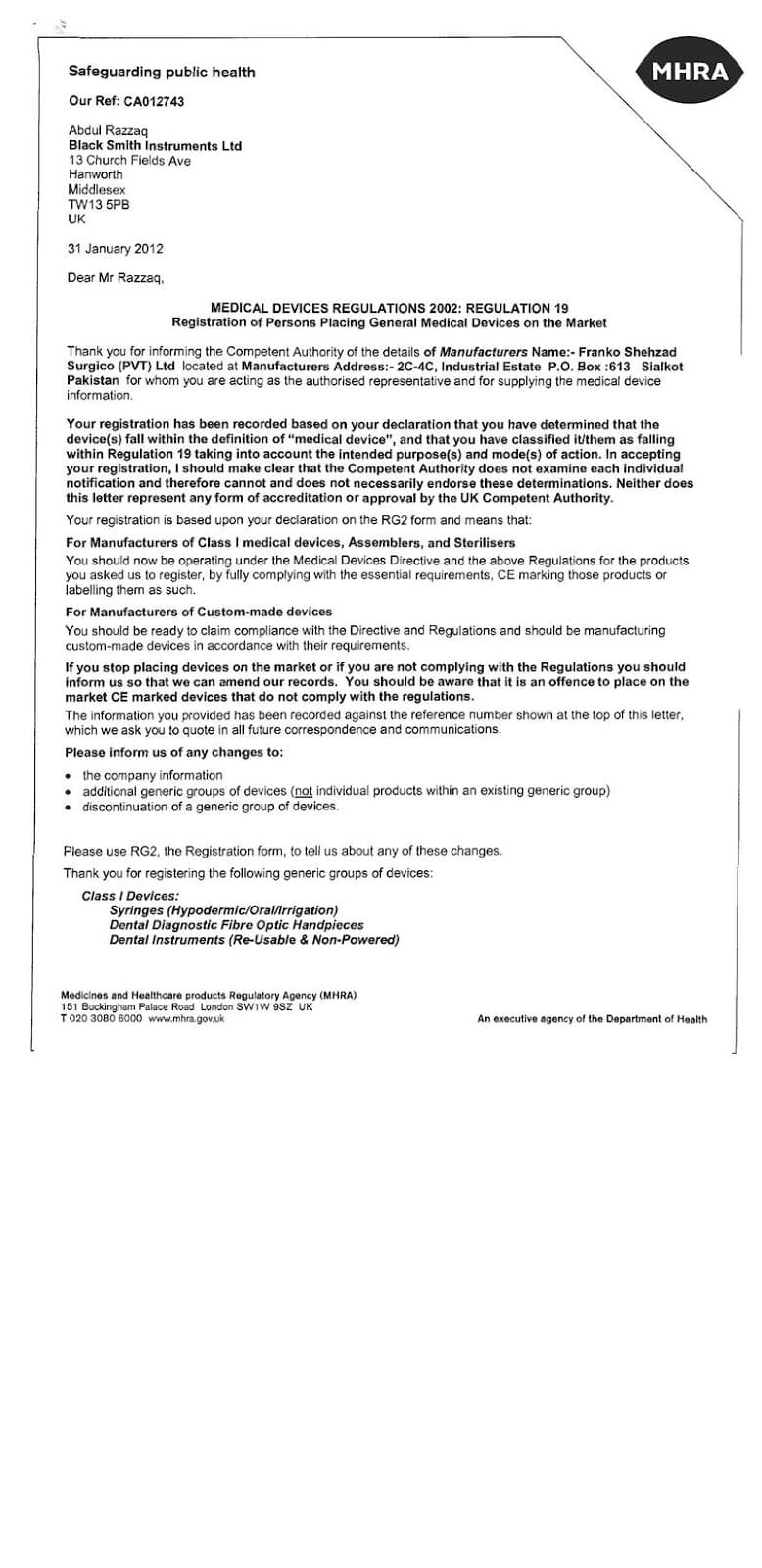 CE Marking Approval Letter