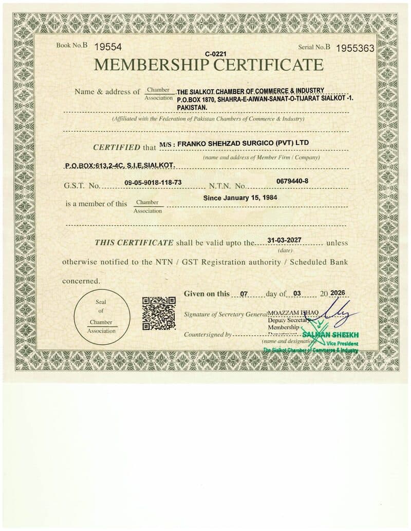 SCCI Membership Certificate
